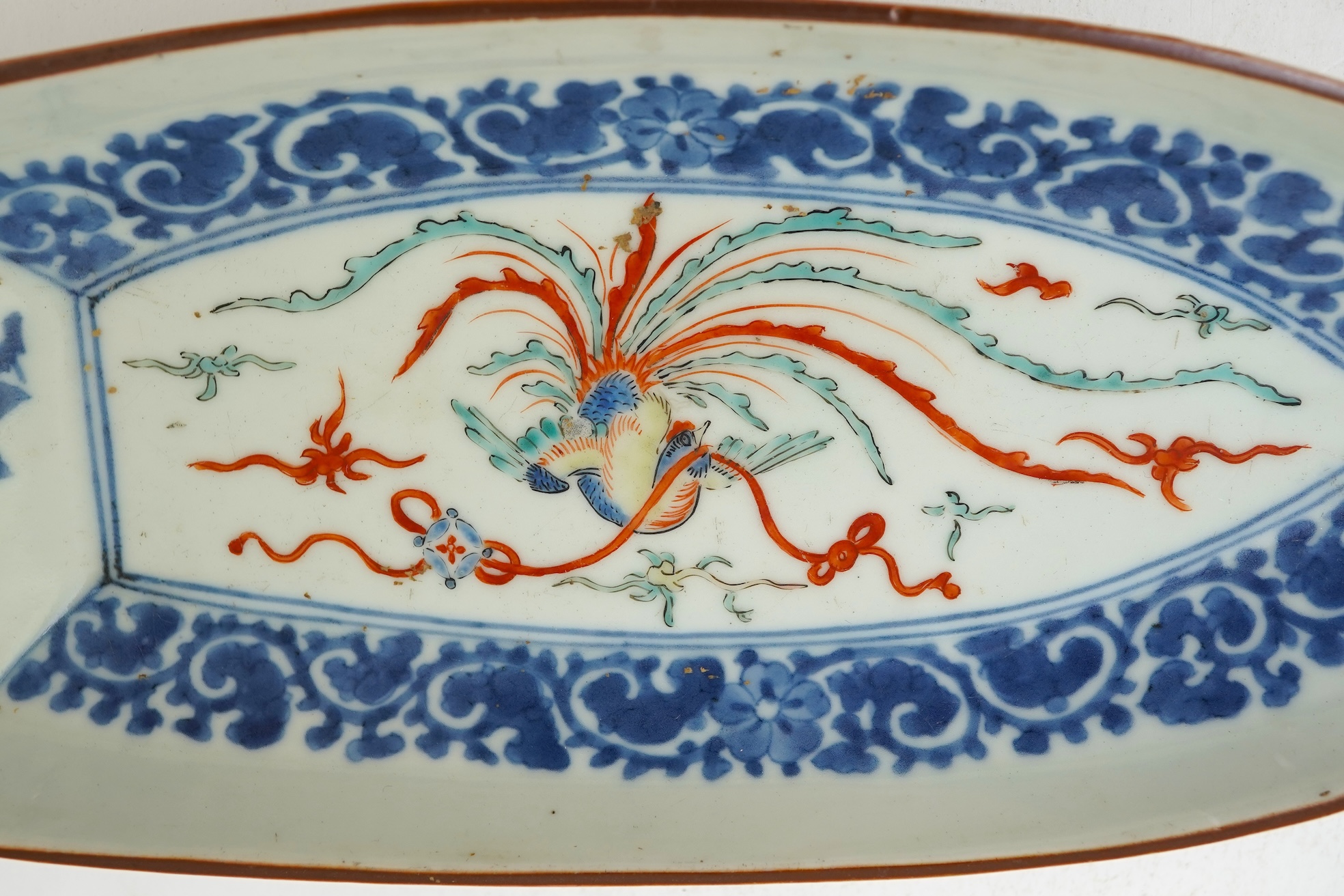 A Japanese Kakiemon style boat shaped dish, 19th century